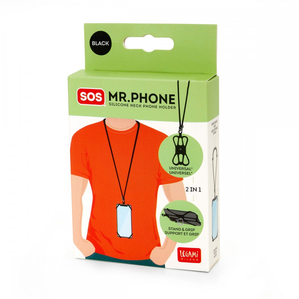 Support silicone Tour de cou Téléphone Noir
