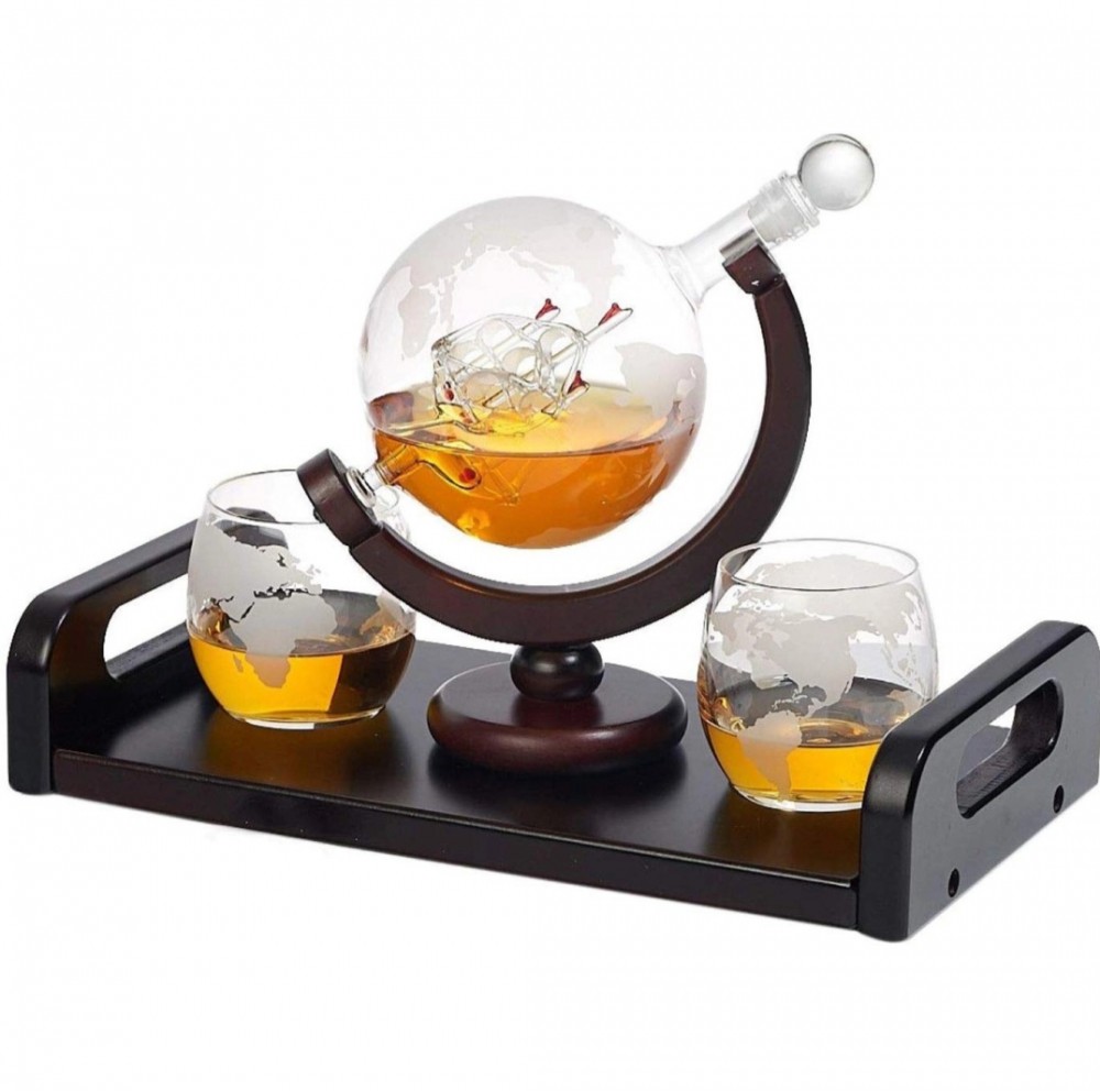 Photo de Carafe globe gravé + 2 ve