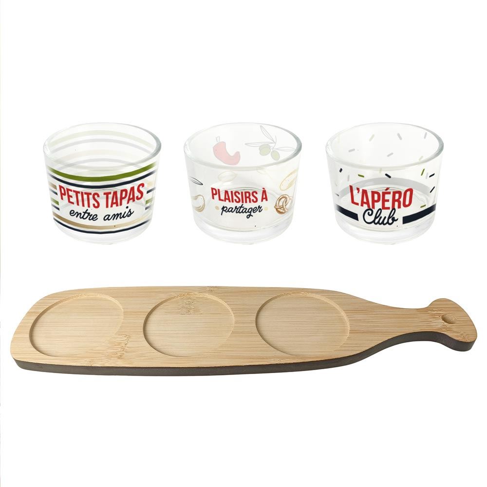 Coffret service apero 3 ramequins 3 planches