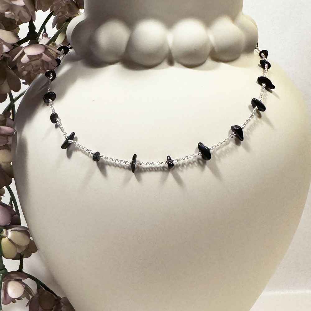 Collier Pierres Noires Argent