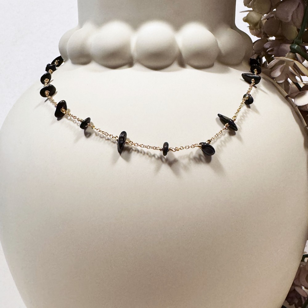 Halskette Schwarze Steine Gold