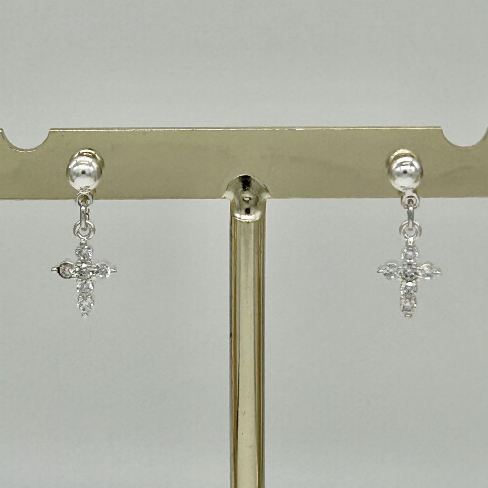 Studs Croix Pierres Blanches Arg