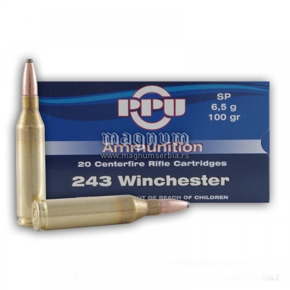 PPU PARTIZAN, 243 Winchester, A-134, 100 gr, 6.5 grs, 20 cartouches