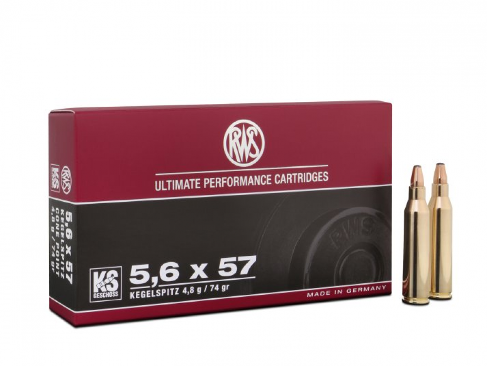 RWS, 5.6x57 KS, Pointe Conique, 74 gr, 4.5 g, 20 cartouches