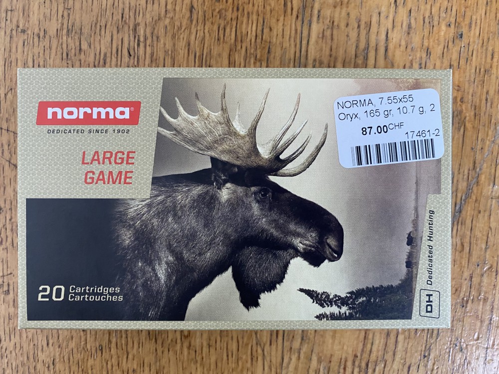 NORMA, 7.55x55 Oryx, 165 gr, 10.7 g, 20 cartouches