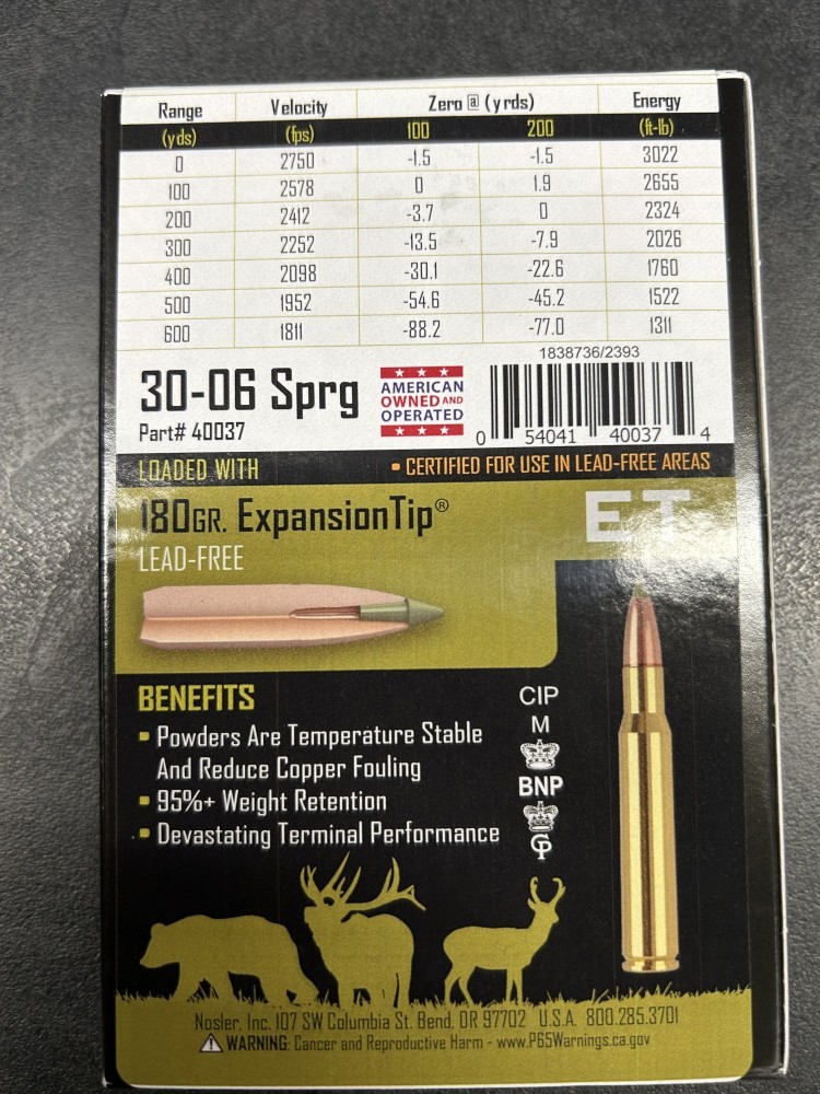 NOSLER, 30-06, Lead Free, 180gr