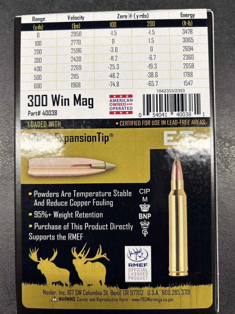 NOSLER 300 Win Mag 180GR LEAD FREE